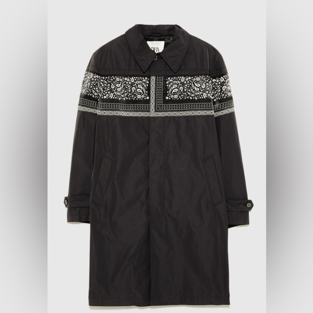 Zara Men’s Black and White Patterned Trench Coat A/W 2018 Special Collect Size M